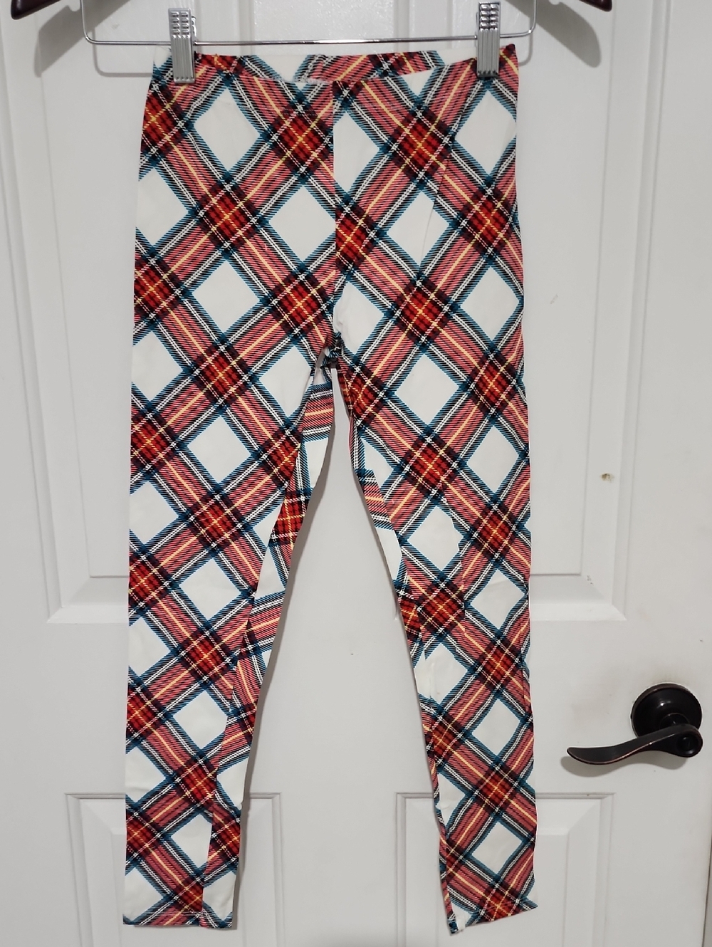 Girls Plaid Stretch Leggings - Red Multi
